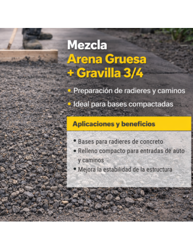 Mezcla Arena Gruesa + Gravilla 3/4 (50% / 50%) – Base Estable para Construcción