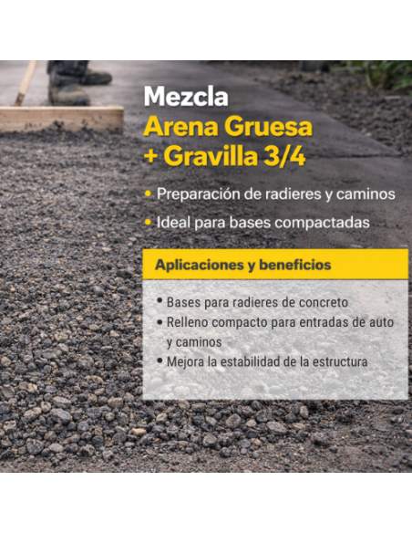 Mezcla Arena Gruesa + Gravilla 3/4 (50% / 50%) – Base Estable para Construcción