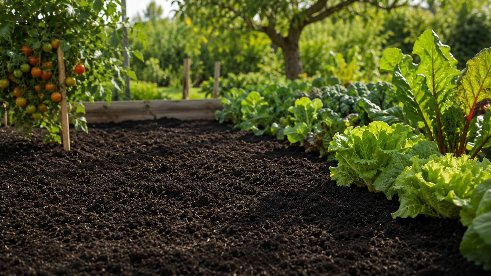 Compost orgánico oscuro para mejorar suelo de jardín, huerto y plantación