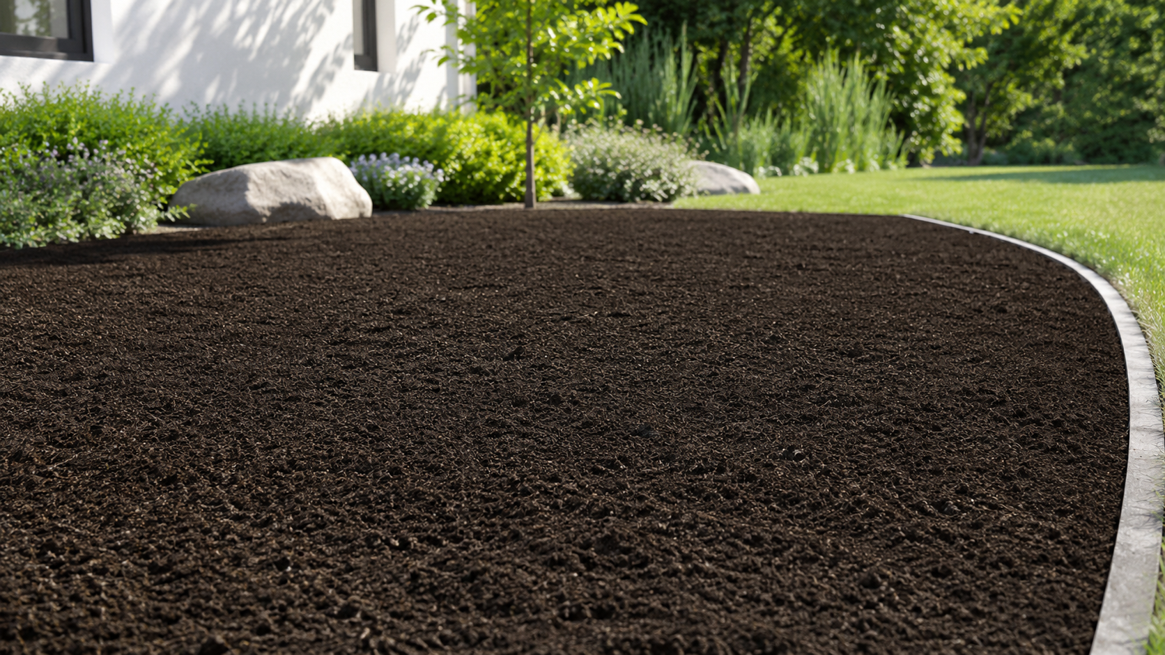 Tierra vegetal oscura y fértil para jardines, césped y paisajismo