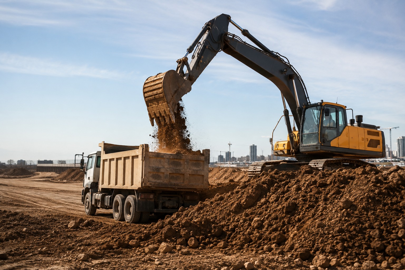 Excavadora realizando movimiento de tierra en obra